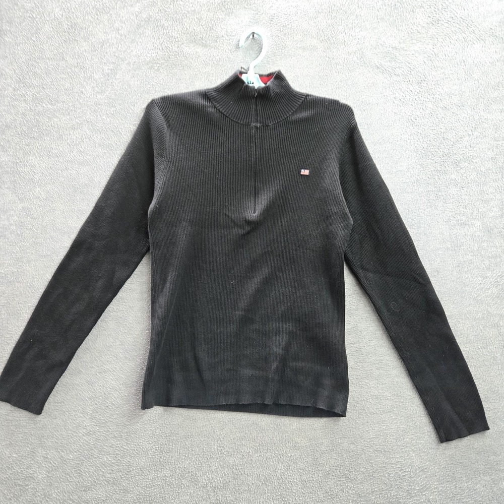 VINTAGE Polo Jeans Ralph Lauren Women Sweatshirt XL Black 1/4 Zip Fitted‎ Y2K